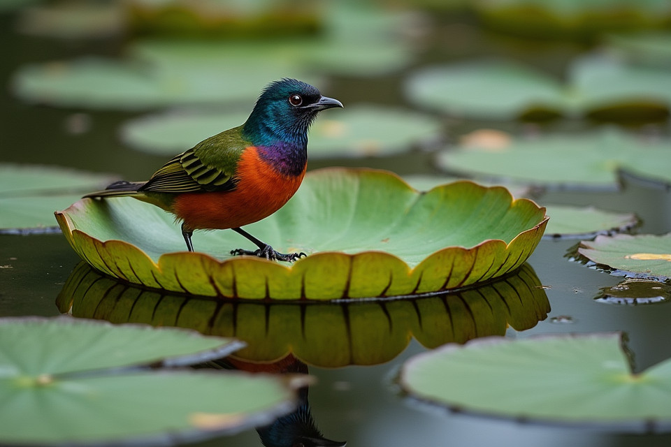 African bird that creates a lilypad nest