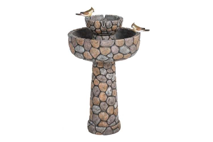 Glitzhome 2-Tier Stone Like Outdoor Water Fountain with Birds