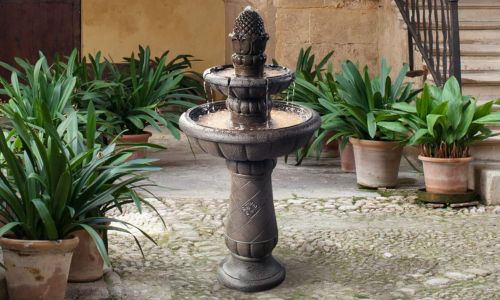 Pineapple Pedestal 2 Tiered Floor Waterfall Fountain
