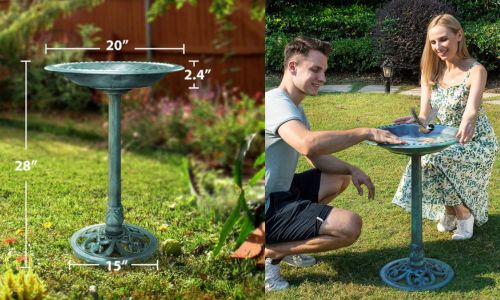 VIVOHOME Polyresin Freestanding Birdfeeder Fountain